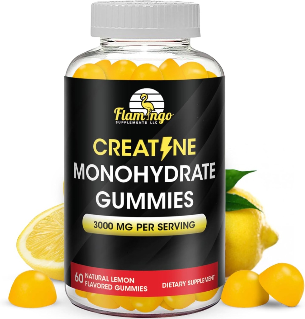Kreatin Gummy Supplement- Lemon smaksatta kreatinmonohydrat Pre Workout Chews for Energy Boost, Kreatin Supplement för byggmuskel och styrka, Vegan, icke-GMO 90 Count