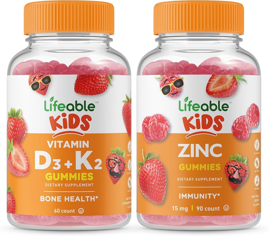 Livlig vitamin D3 + Vitamin K2 Kids + Zink Kids, Gummies Bundle - Great Tasting, Vitamin Supplement, Gluten Free, GMO Free, Chewable Gummy