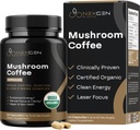 100% Organic Mushroom Coffee Capsules - Natural Energy Supplement med 130 mg koffein från kliniskt beprövade gröna kaffebönor och Guayusa extrakt för Jitter-Free Energy & Focus (60 portioner)