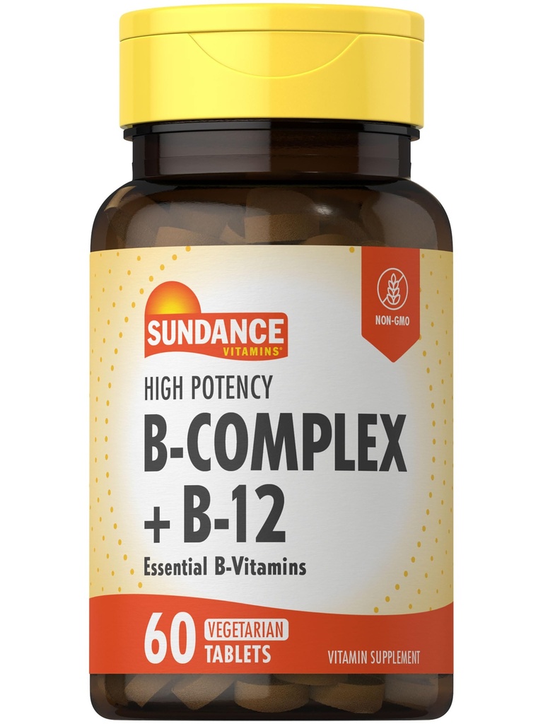 Sundance Vitamin B-Complex | med B-12 | 60 tabletter | Hög styrka | Vegetarisk, icke-GMO och Gluten fri tillägg
