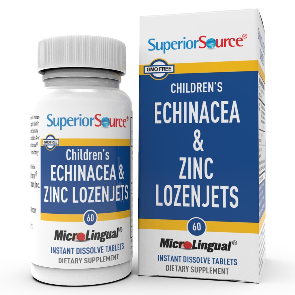Superior Source Children's Echinacea & Zinc Lozenjets - Herbal Immune Support för barn - Icke-GMO & Glutenfri - Peppermint - 60 MicroLingual Dissolvable Tablets