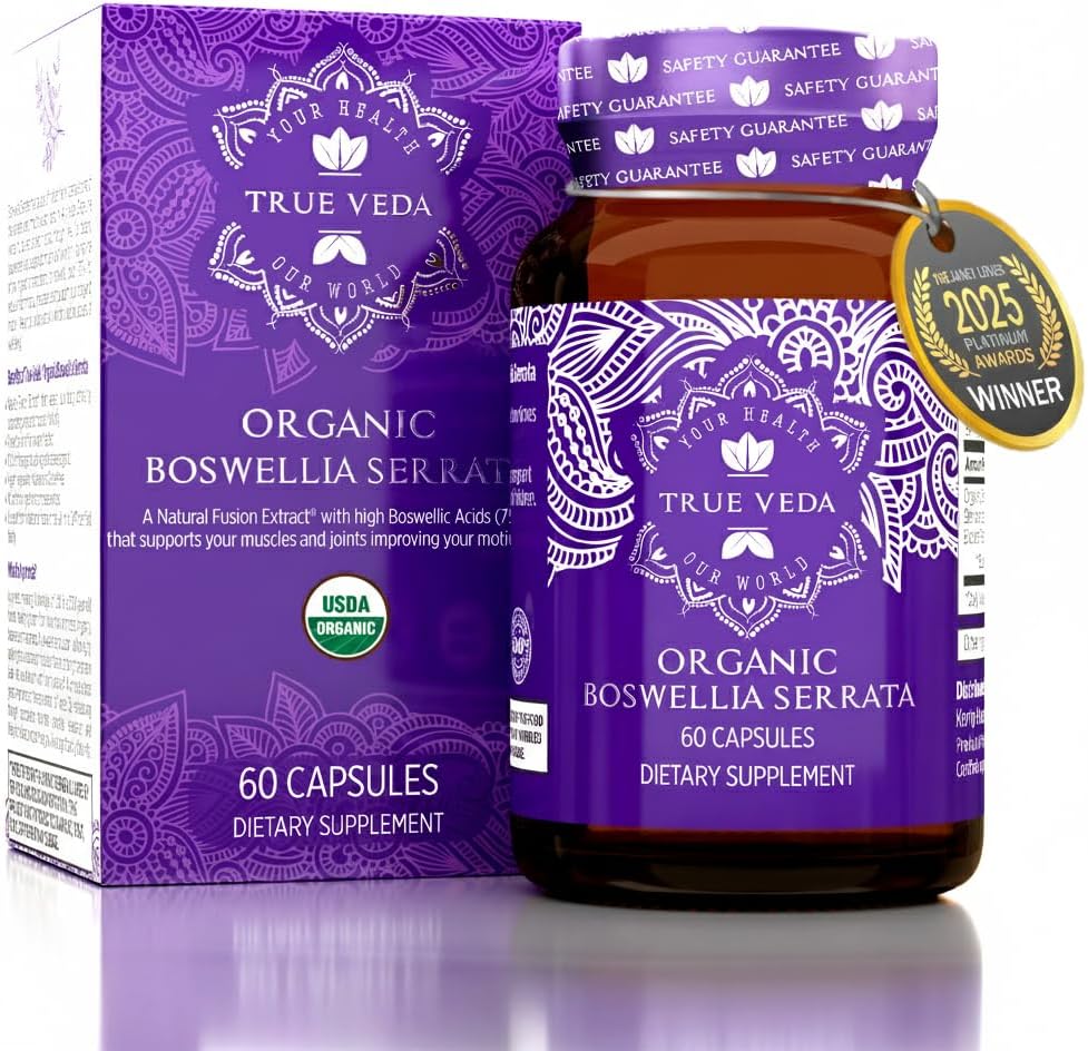 Organic Boswellia Extract Capsules - Boswellia Serrata Extract Capsules | USDA Organic Supplement | 5:1 Extract | Max Strength 75% Boswellic Acid | Boswellia Complex | 60 Vegan Boswellia Capsules