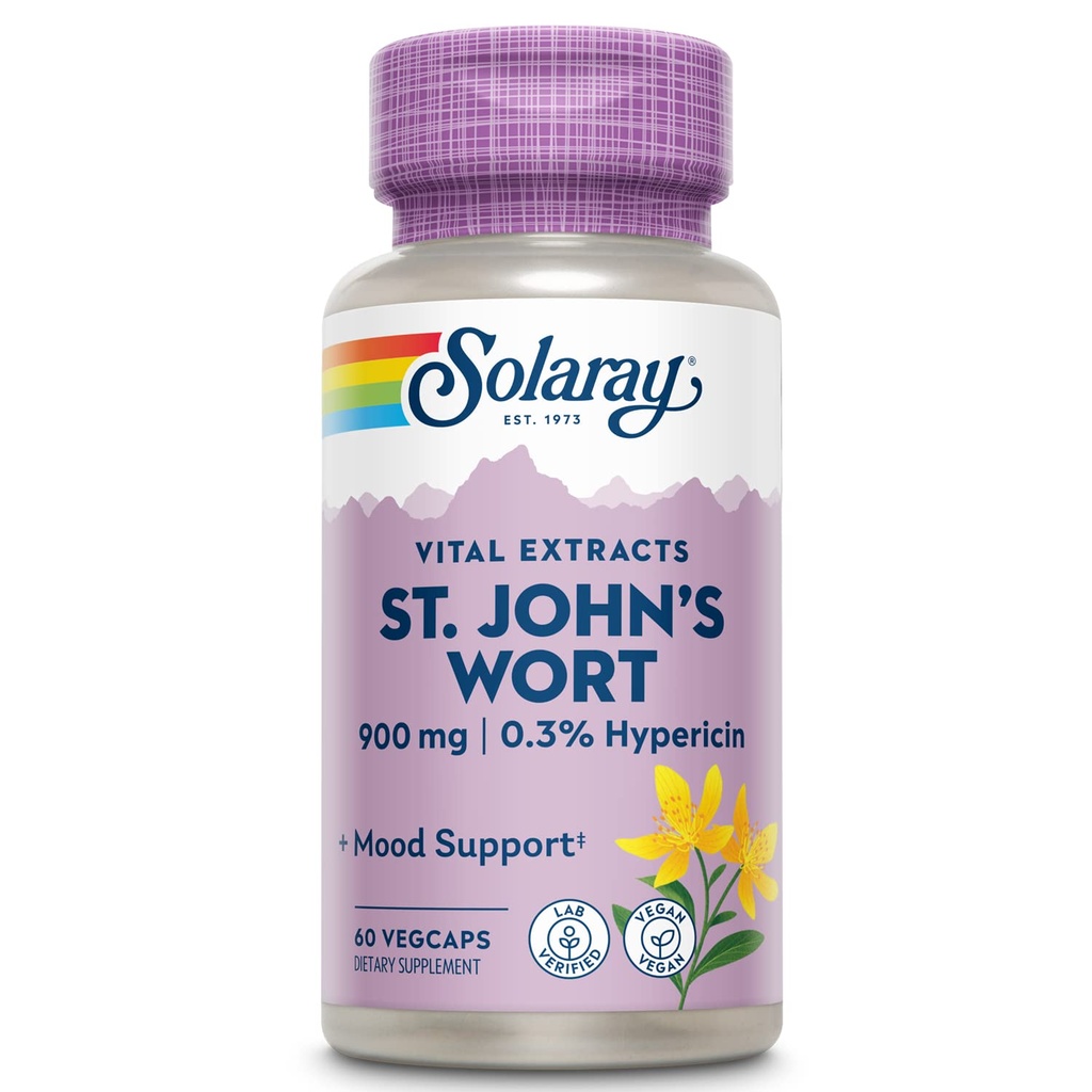 SOLARAY St. Johns Wort Aerial Extract 450mg Two Daily | Mood & Brain Health Support | 0,3% Hypericin | 60ct, 30 Serv.
