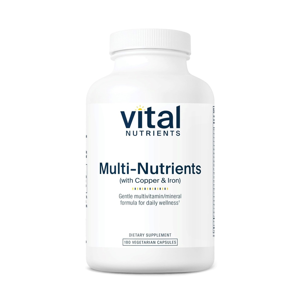 Vital Nutrients Multi-Nutrients 4 | Citrate/Malate Formel (med koppar och järn) | Multi Vitamin/Mineral Formel med potenta antioxidanter | Biotillgänglig Formel | Icke-GMO | 180 kapslar