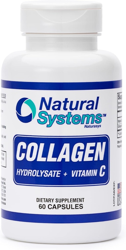 Kollagen Plus Vitamin C av naturliga system 60 kapslar - Kollagen Hydrolysat och vitamin C för Vital hår och hud - Kollagen kosttillskott Kvinnor och män - Hydrolyserad Collagen Peptides Powder Pills