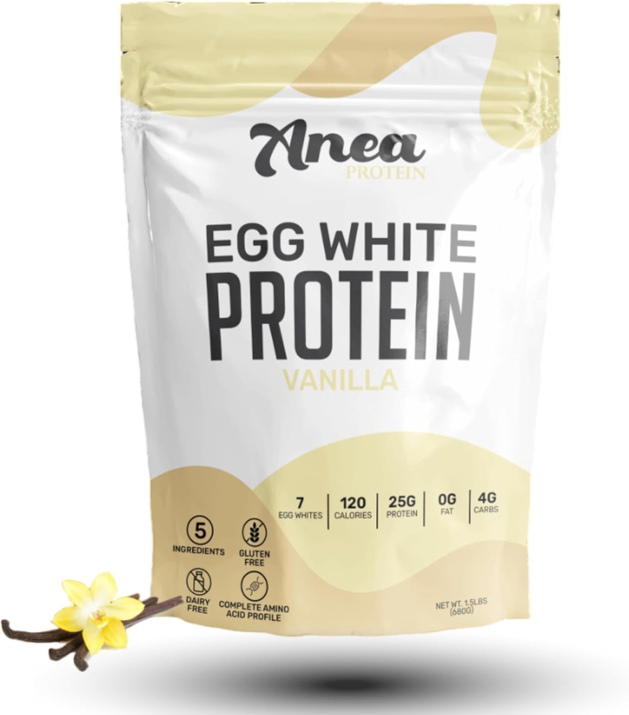 Anea Egg White Protein Powder | 25g Protein | Dairy Free | Gluten Free | Fettfri | Aminosyror | Högt biologiskt värde (1,5 pund (Pack av 1) (1,5 pund (Pack av 1), Vanilla)