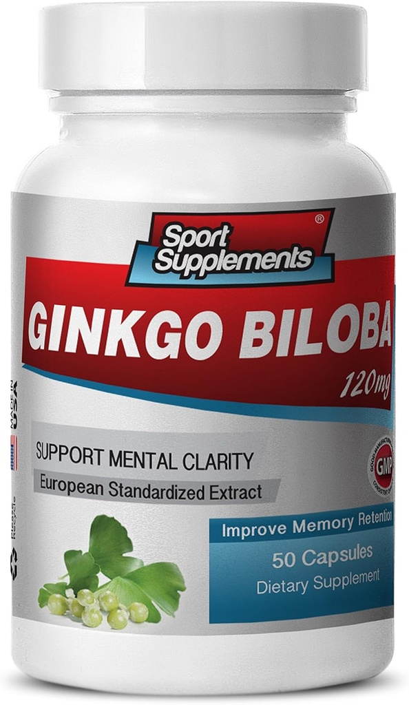 Hjärntillskott för minne och fokus - Ginkgo BILOBA 120MG - Gingko biloba Plant, Fokustillskott för vuxna, Gingko biloba Supplements, Ginko biloba Pills Natural, Memory Supplement - 1B 60 Caps