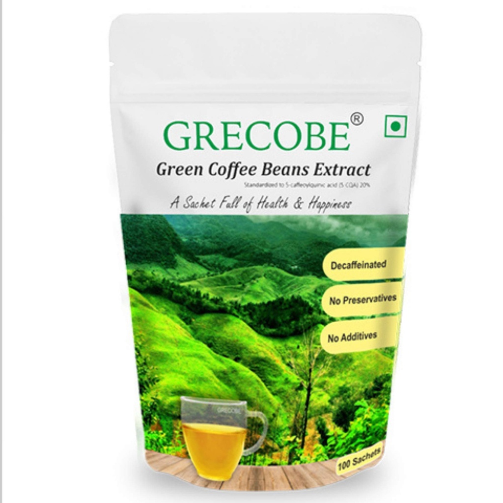 100% Pure Green Coffee Beans Extract med 50% klorogena syror, Decaffeinated, antioxidant | Maintain Metabolism - (1Pouch-100 påsar)