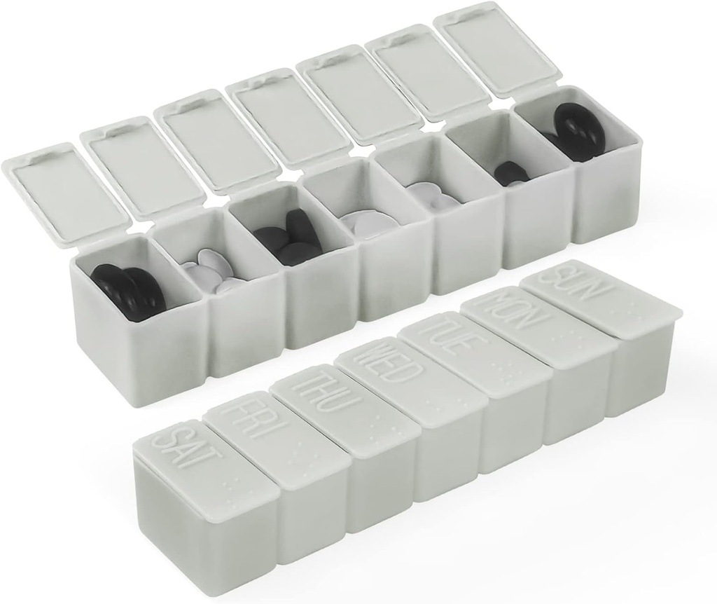 Weekly Small Pill Organizer, 7 Day Pill Case, Daily Vitamin Case Medicine Box, Pill Containers for Medicine Supplements Fish Oil(2Pcs, Grey)