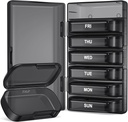 PULIV Weekly Pill Organizer med stor kapacitet, Dual Protection Pill Box 7 Day, Arthritis Friendly Pill Case Easy to Open, Medicine Organizer för vitaminer, Mediciner, fiskoljor, tillägg (Black)