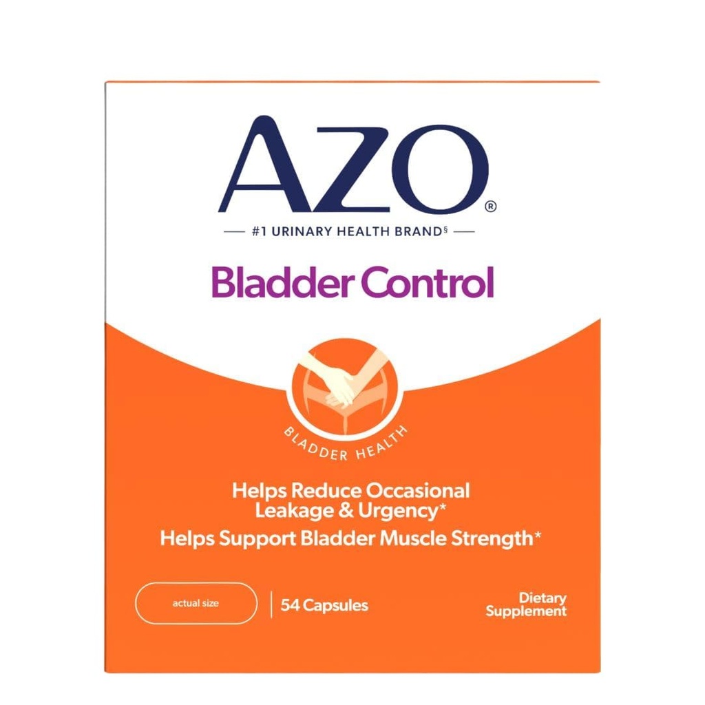 AZO Bladder Control med Go-Less Daily Supplement | Hjälper till att minska yrkesmässigt brådskande * | Hjälper till att minska tillfälligt läckage på grund av skratt, nysning och motion | 54 grevekapslar