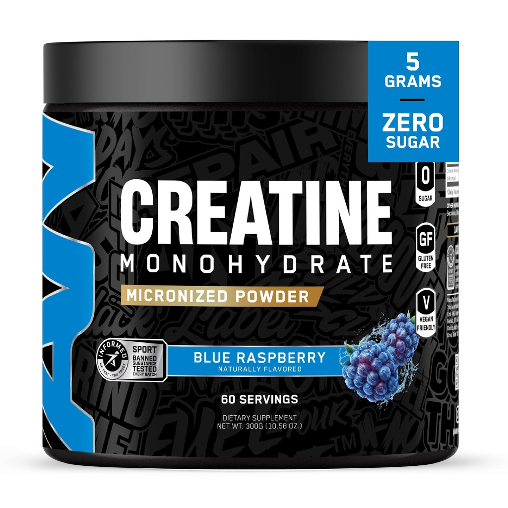 All Black Everything Creatine Monhydrate | 60 portioner | Blue Razz | Micronized Amino Acid Powder | Support Muscles | Cellulär energi | Kognitiv funktion | Glutenfri och Keto Friendly