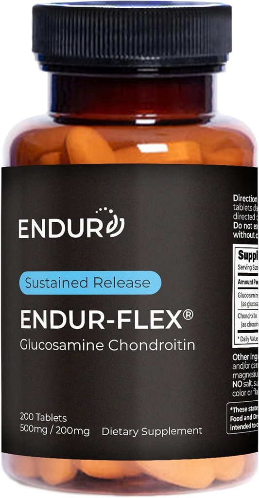 ENDUR-FLEX, Glucosamine Chondroitin Joint Support Supplement för att hjälpa till att bevara din aktiva rörlighet, Gluten Free, 500mg/200mg (200 tabletter)