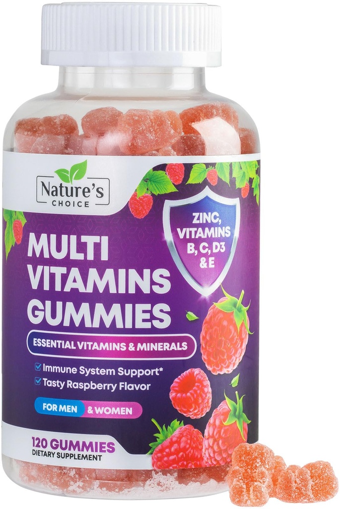 Multivitamin Gummies med vitamin A, C, D, E, B12, Zink - Daglig vuxen Gummy Vitaminer & Mineraler för kvinnor och män, Immune Support Gummy Multivitaminer Supplement, Multi Vitamin för vuxna - 120 Gummies