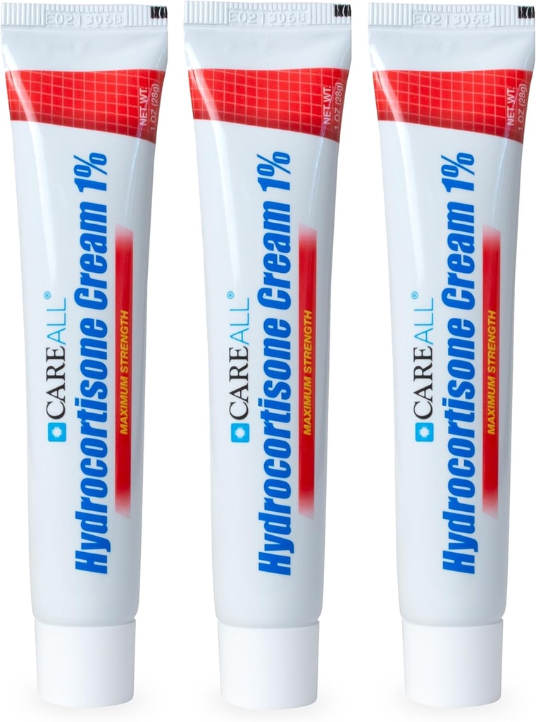 CareAll Hydrocortisone 1%, 1oz Tube (Pack of 3), Maximum Strength Anti-Itch Cream, Relief från Itching och Redness från Bug Bites, Eczema, Psoriasis, Poison Ivy, Oak och Sumac