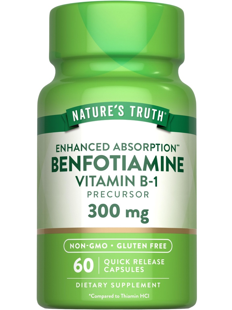 Naturens sanning Benfotiamine | 300mg | 60 greve | Icke-GMO och Gluten fri tillägg | Vitamin B1 Precursor