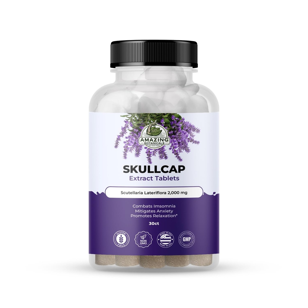 Fantastiska botaniska Skullcap 10X extrakt tabletter 2,000 mg - Hög potens Herbal Supplement för avkoppling och Wellness - 30 tabletter