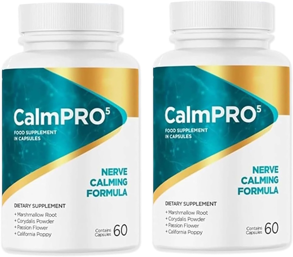 2 Packs Calmpro5, Calmpro5 Nerve Capsules, 2025 Uppgraderad Calmpro5 Nerve Calming Formel Capsules, Inga konstgjorda konserveringsmedel, No Dairy (2 flaskor)