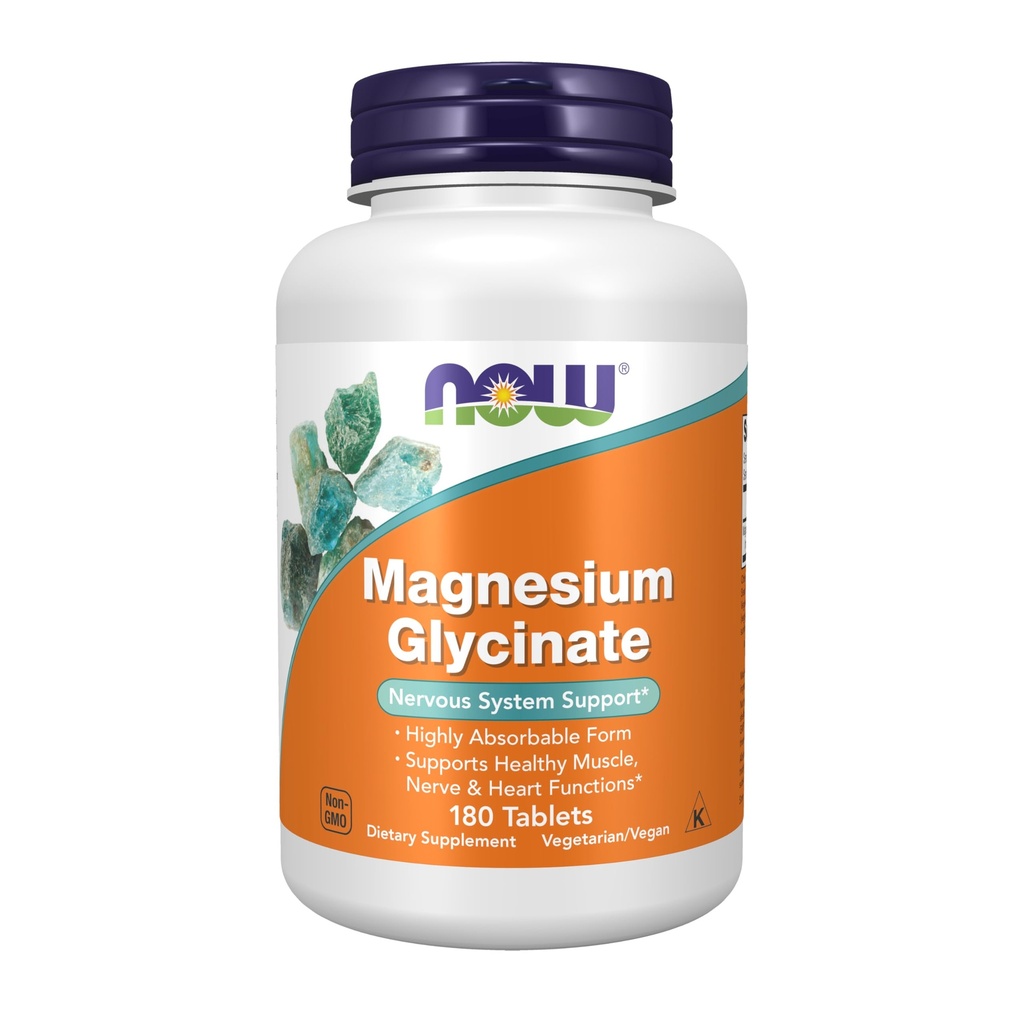 NOW Foods Supplements, Magnesium Glycinate 100 mg, Högt Absorbable Form, 180 tabletter