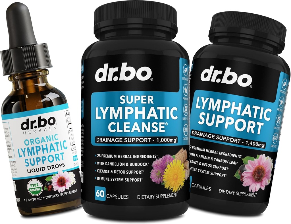 Lymphatic Drainage Supplements Pills & Drops - Organic Lymphatic Support Liquid Drops Cleanse Capsules med Echinacea, Ginger, Dandelion, Red Root Supplement Lymph Node Detox Cleanse System Drainage
