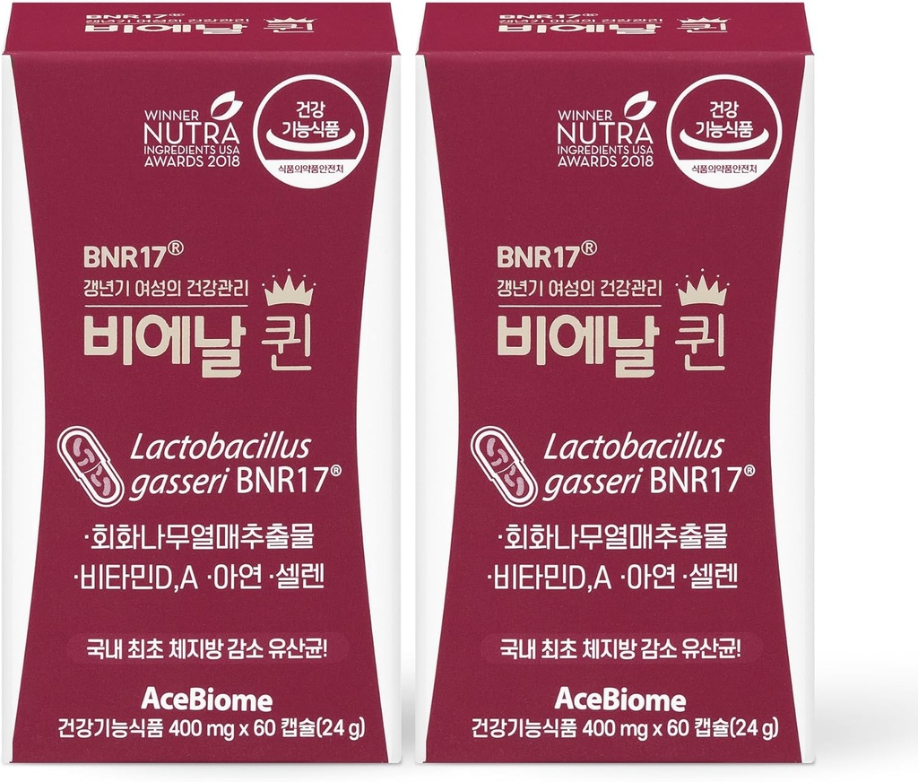 Bnr Queen, Menopausal Support Probiotic för kvinnor, 10 miljarder CFU garanterad, Lactobacillus gasseri BNR17, 60Capsules x 2packs