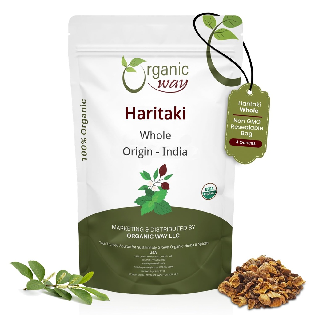 Organic Way Haritaki Whole (Chebulic Myrobalan) | Terminalia Chebula (Yellow Myrobalan) | Kosher & USDA Certified | Vegan, Non-GMO & Gluten Free | 100% Raw från Indien (4 oz - 1/4 lbs)