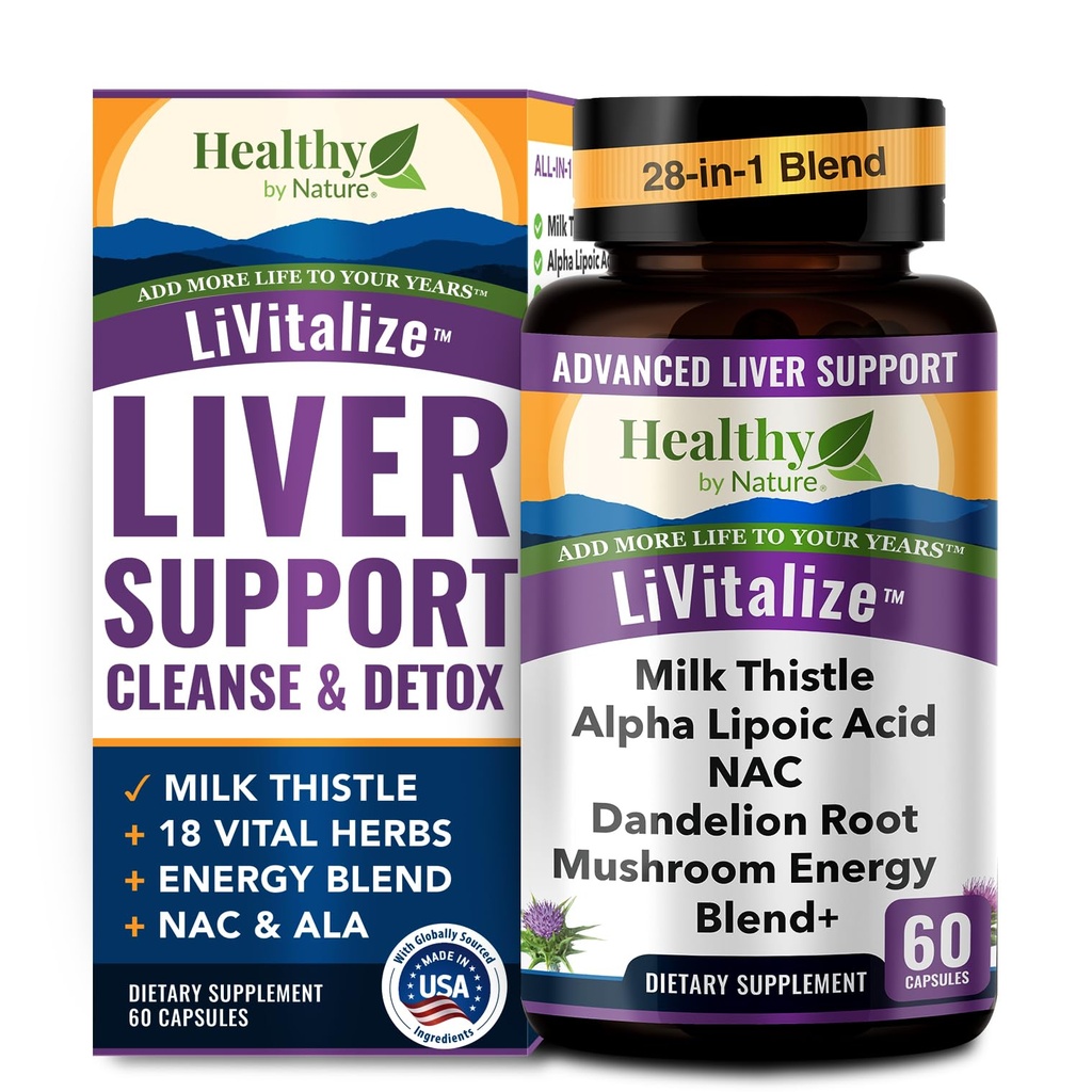 Liver Cleanse Detox & Repair - 28-i-1 Liver Support - Milk Thistle Dandelion NAC Alpha Lipoic Acid Artichoke & Reishi Chaga Turkiet Tail Mushroom - Active Liver Health Supplement, 1540mg (60 kapslar)