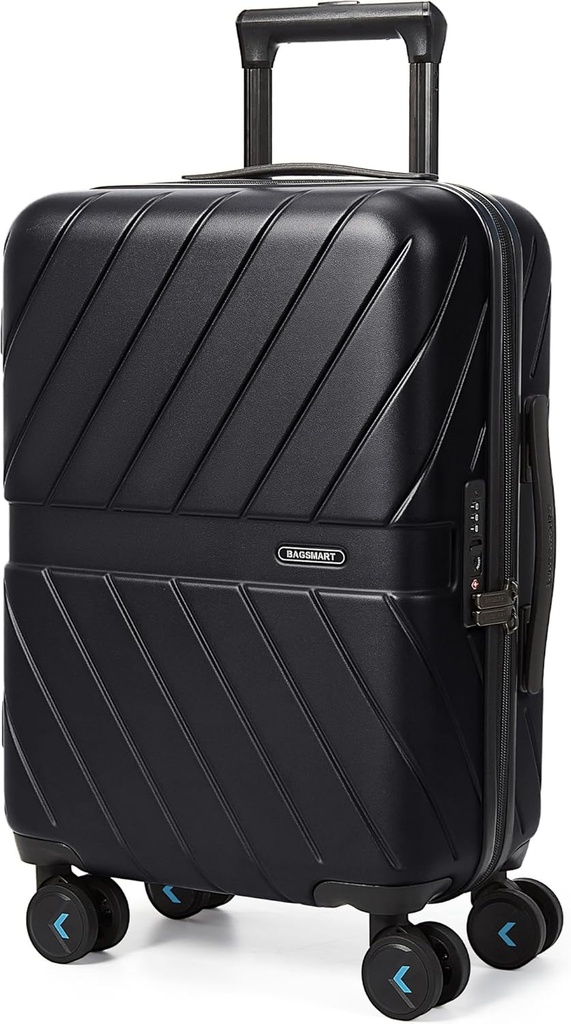 BAGSMART Bär på bagage 22x14x9 Airline Godkänd med TSA Lock, 1OO% Polykarbonat Hardside Luggage med Spinnerhjul, Hållbar Hard Shell Bär på väska 20 tum svart