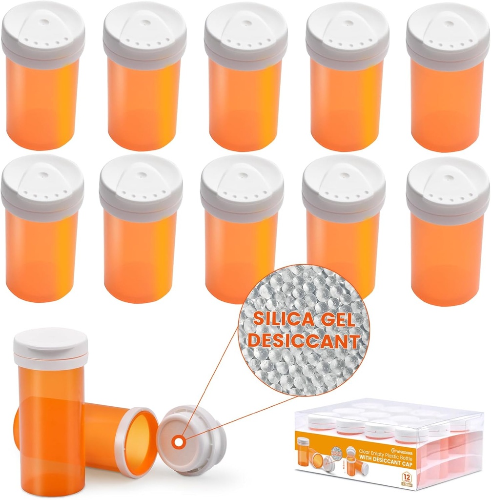 Pill Bottle med Desiccant Cap, Medicine Bottle, Pill Bottles Empty med Caps, Empty Pill Bottles (6 Dram, 12 Pack)