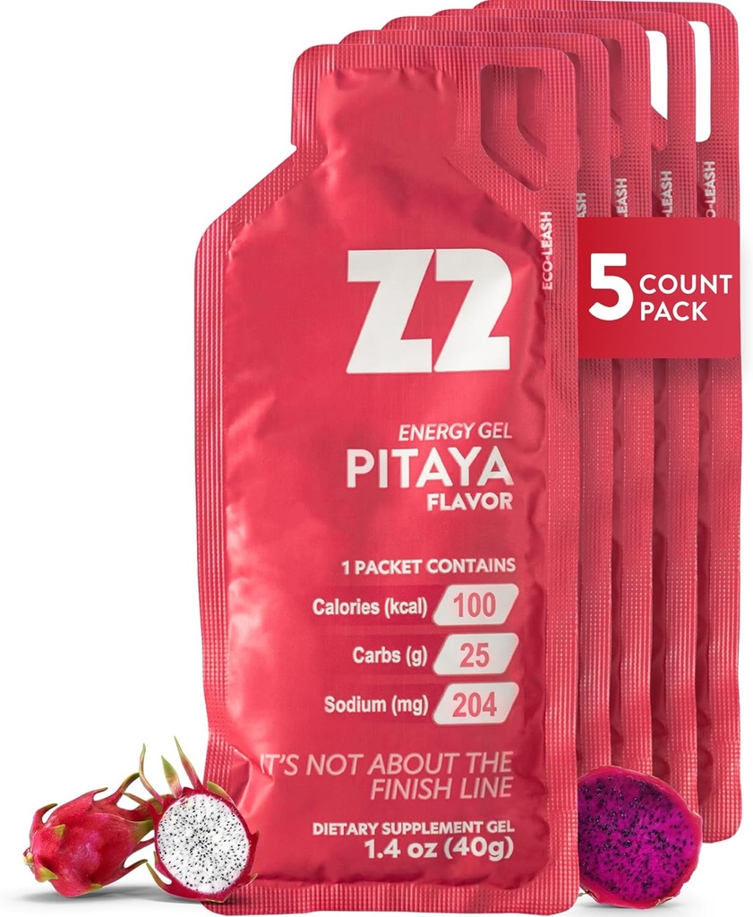 Z2 Dragon Fruit Energy Gel Performance - 25g Carb, 204mg Sodium, Electrolytes, Pre & Under träning, ökar uthålligheten för körning, cykel, cykling och sport - 5-räkna Pack