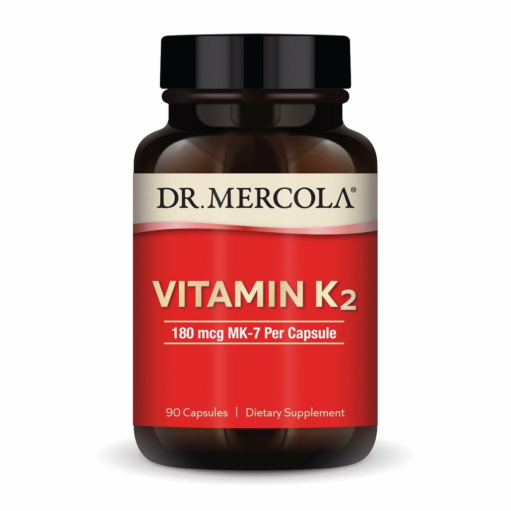 Dr Mercola Vitamin K2-180 mcg Vitamin K2 som MK-7 - Stöder hälsosam arteriell funktion och hjärthälsa - icke-GMO, Gluten-Free & Dairy-Free - 90 kapslar (90 portioner)