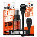Wild Willies Beard Growth Kit - Premium Derma Roller & Beard Boost Serum - Microneedle Roller & Beard Hair Growth Serum med Biotin & Caffeine för Fuller Beard, Scalp Care - Lätt att använda Kit med Case