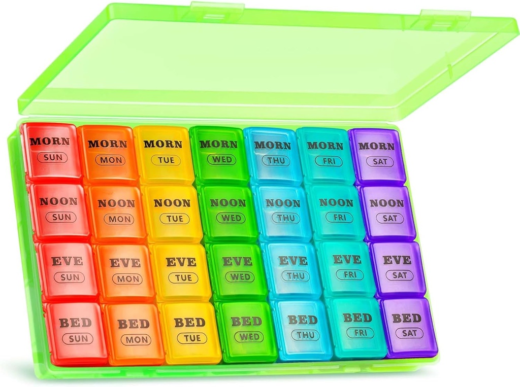 XL Large Weekly Pill Organizer 4 Times a Day, 7-Day Pill Boxes och Organizer AM PM, Big Compartments Pill Case, Monthly Medication Organizer 28 Days Dispenser för fiskoljor