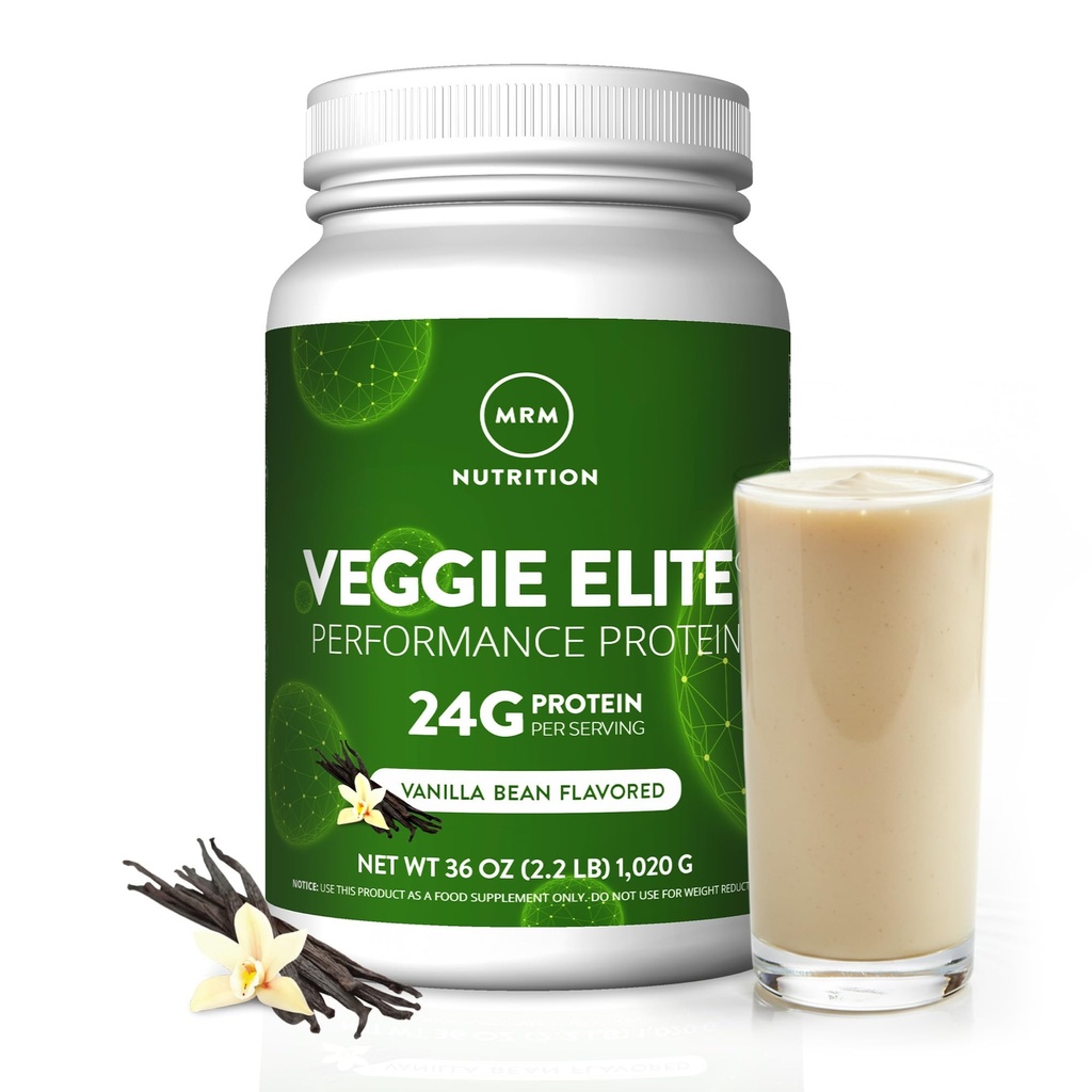 MRM Nutrition Veggie Elite Performance Protein | Vanilla Bean Flavored | Plant-Based Protein | Lätt att Digest | med BCAAs | Vegan + Gluten-Free | Kliniskt testad | Digestive enzymer | 30 portioner