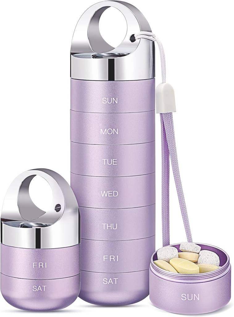 Zannaki Metal Travel Pill Organizer, Portable Waterproof Weekly Pill Box, Large Aluminum Alloy Pill Case Container, BPA Free 7 Day Daily Medicine Organizer Holder för vitamin, fiskolja, tillägg