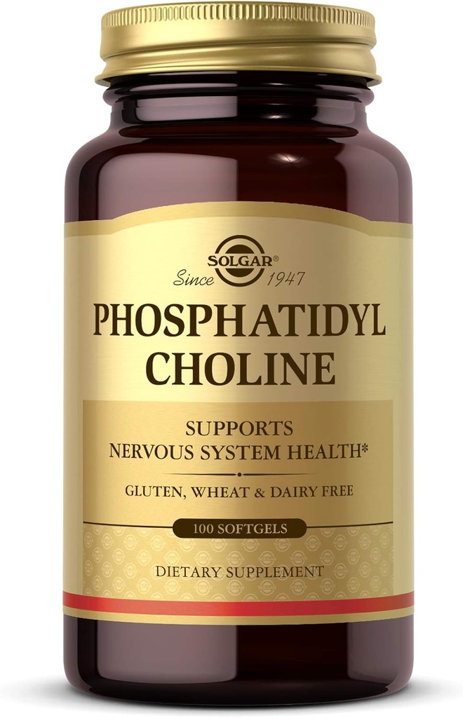 Solgar Phosphatidylcholine, 100 Softgels - Främja hälsosam kognitiv funktion - härrör från Lecithin - Innehåller kolin för neurotransmittor Acetylcholine - Gluten Free, Dairy Free - 50 portioner