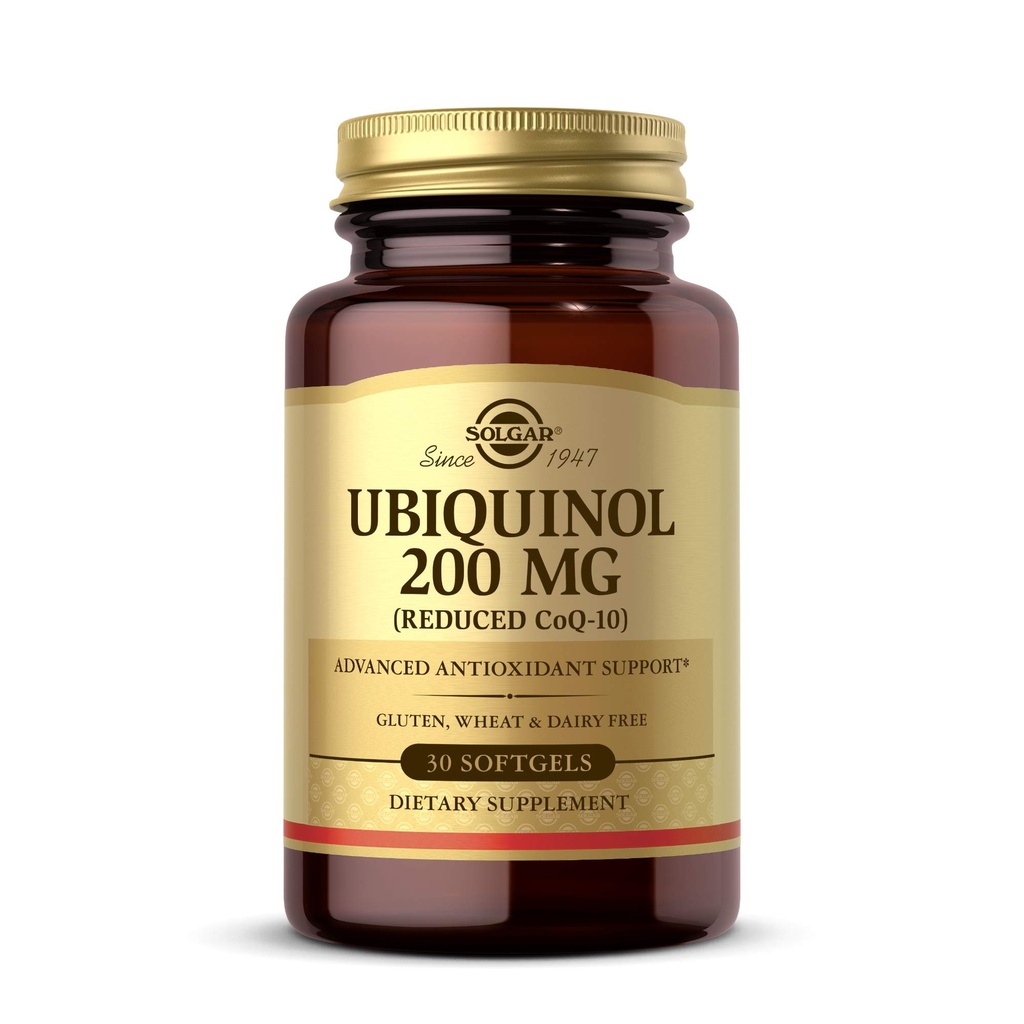 Solgar Ubiquinol 200 mg (Reduced CoQ-10), 30 Softgels - Främjar hjärta och hjärnfunktion - Stöder hälsosam åldrande - Coenzyme Q10 - Ubiquinone Supplement - Gluten Free, Dairy Free - 30 portioner