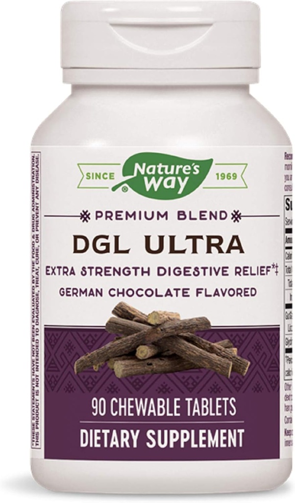 Naturens sätt DGL ULTRA 10:1 Extra styrka, 75 mg per portion, tysk choklad smaksatt, 90 chewables, Pack of 2 (Packaging May Vary)