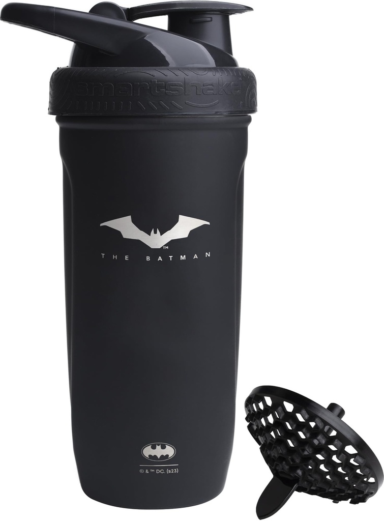 Smartshake DC COMICS Reforce Stainless Steel Protein Shaker Bottle 900 ml | 30 uns - Läcktåligt skruvlock - BPA Free - Unisex - Non Insulated - Batman