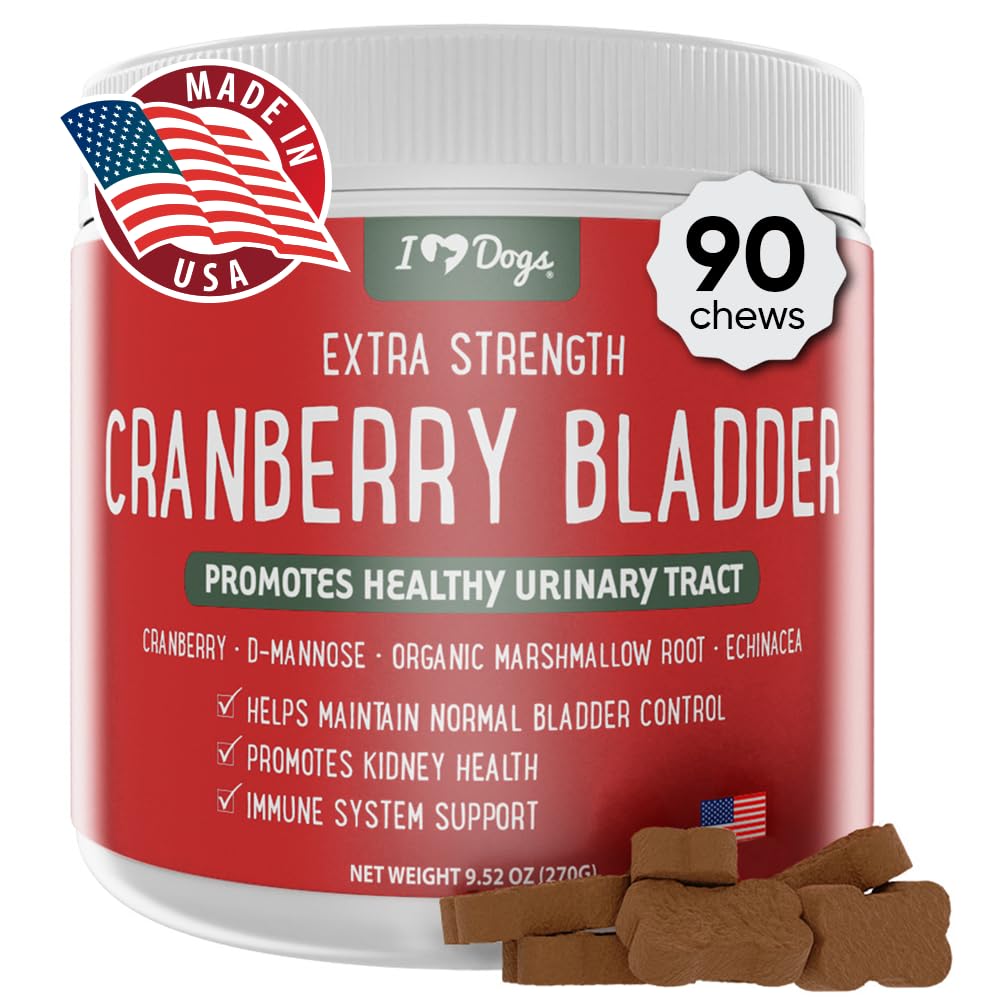 iHeartDogs Extra Strength Urinary, Bladder & Kidney Support för hundar - Cranberry, D-Mannose & Echinacea hjälper till att upprätthålla urinvägshälsa, stärker svag och inkontinent blåsa