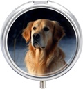 Golden Retriever Pill Case 3 Compartment Portable Pill Box Daily Round Pill Organizer for Pocket Purse Daily Medicine Container to Hold Vitamins Fish Oil Travel Gifts
