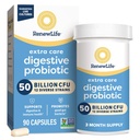 Renew Life Extra Care Digestive Probiotic Capsules, 50 miljarder CFU garanterat, dagligt tillskott stöder immun, Digestive, Respiratory Health(1), L. Rhamnosus GG, Dairy, Soy och Gluten-Free, 90 Count