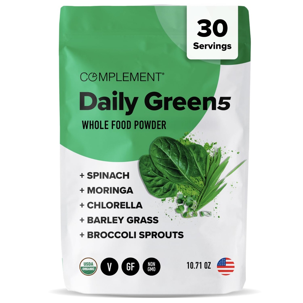 Komplettera Daily Greens Powder, Super Greens Powder Superfood- Wholefoods, Organic Chlorella Powder, Barley Grass Juice Powder, Broccoli Sprouts- Immune Support, Brain Health, Metal Detox-30 portioner