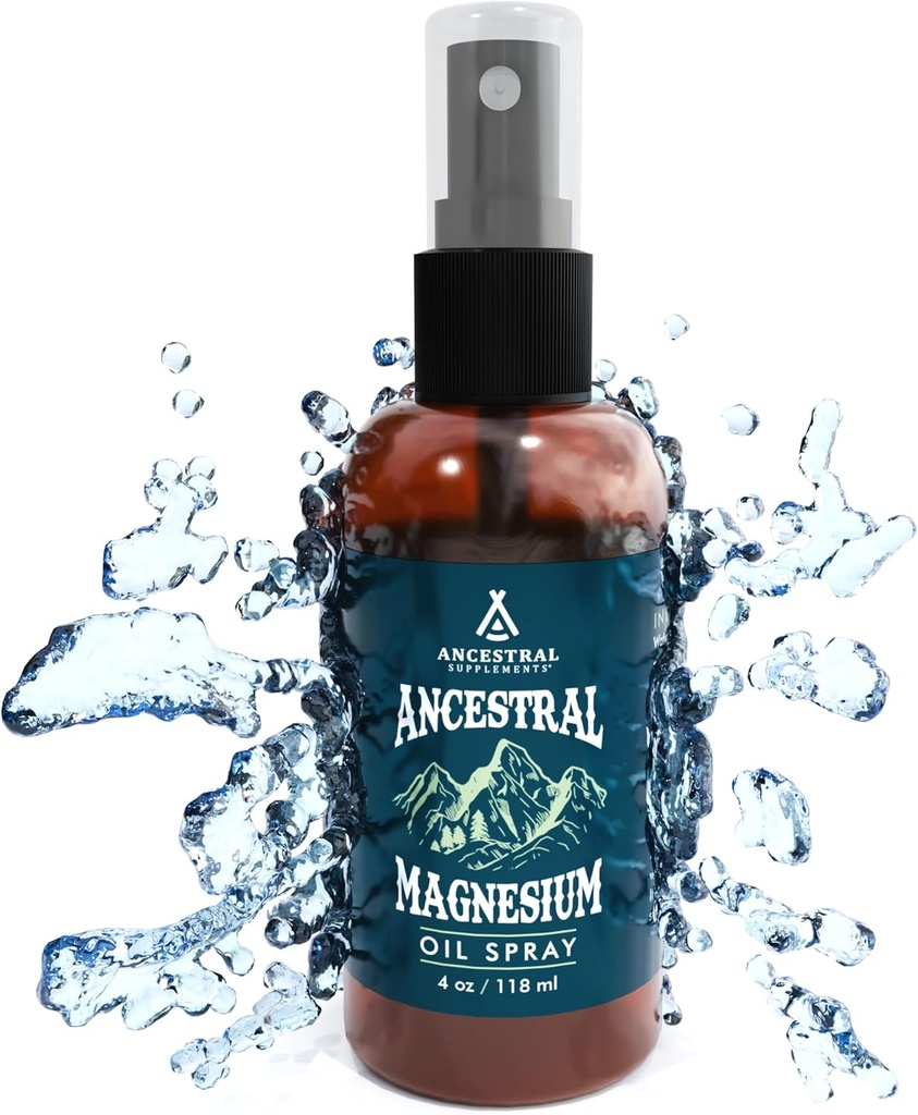 Ancestral Supplements Magnesium Spray, Magnesium for Sleep + Muscle Support, Made with Magnesium Chloride & Natural Minerals, Fast Absorbing Topical Magnesium Oil Supplement for Body Application, 4 oz
