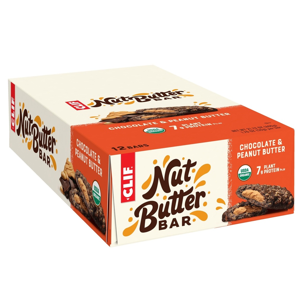 Clif Bar - Nut Butter Bar - Organic Snack Bars - Chocolate Peanut Butter - Organic - Plant Protein - Non-GMO (1,76 Ounce Protein Snack Bars, 12 Count)