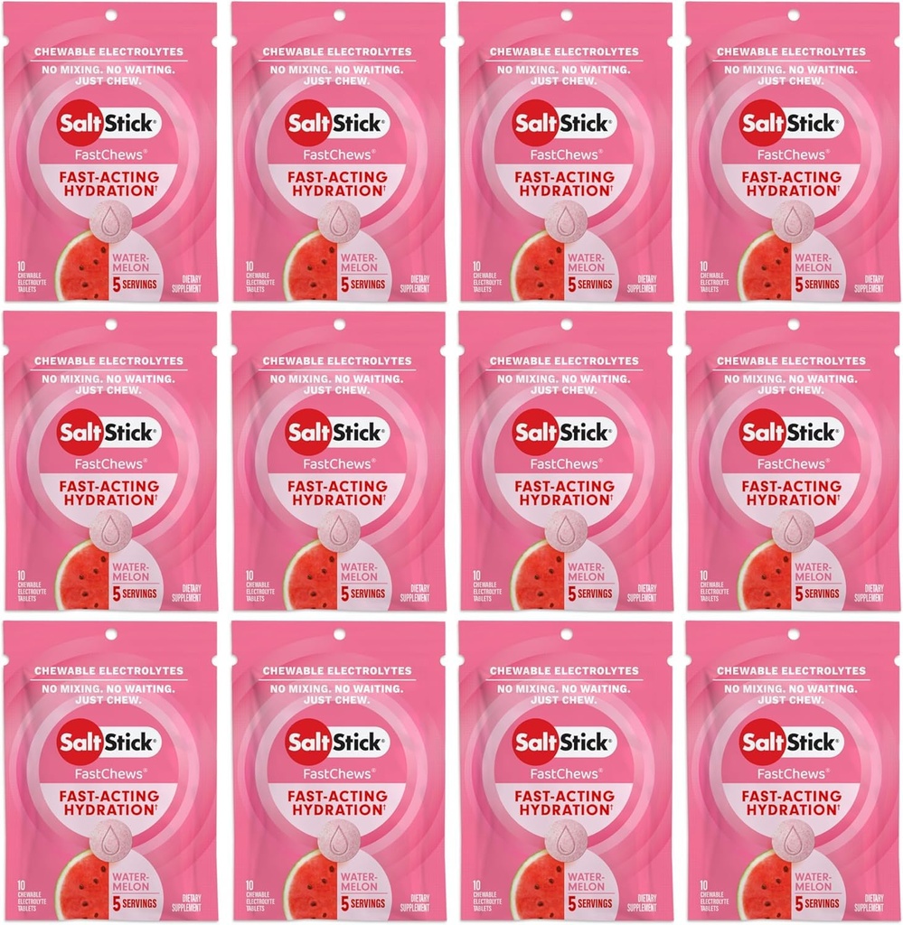 SaltStick Electrolyte FastChews - 120 greve Watermelon smak - Electrolyte tabletter för Hydration, Salt Tabs - 10 greve (12)