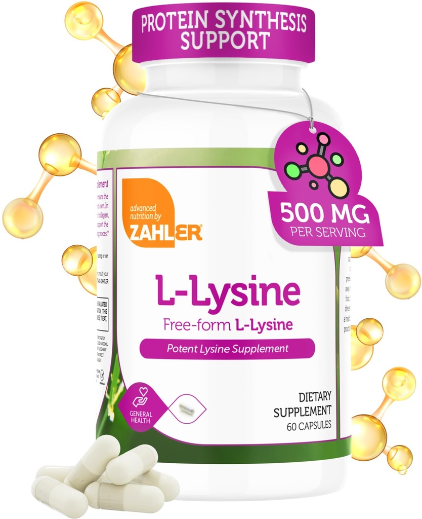 Zahler L-Lysine 500mg, Freeform L-Lysine Supplement, Kosher 60 kapslar
