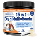 ZEBORA Dog Multivitaminpulver med Glukosamin, Dog Vitaminer och tillskott för immunstöd, hud- och rocktillskott med Omega 3 för allergihjälp, probiotika för Digestive & Gut Health