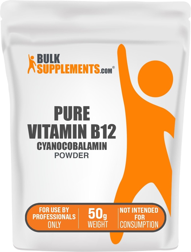 BulkSupplements.com Pure Vitamin B12 Powder - as Cyanocobalamin, Vitamin B Supplements, Cyanocobalamin B12 Supplement - Pure Product, Multiple Servings, 50g (1.8 oz) (Pack of 1)