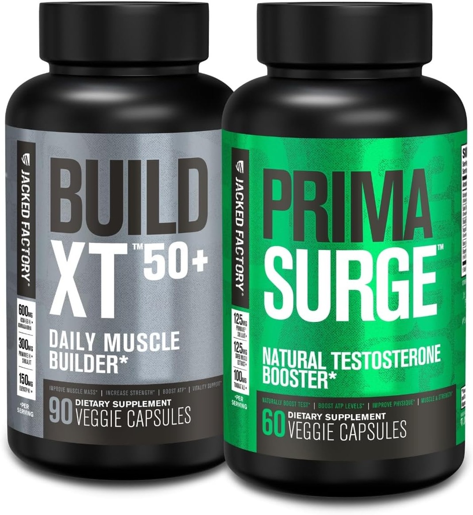 Jacked Factory Build XT 50+ Daily Muscle Builder (90 kapslar) PRIMASURGE Testosteron Booster för Män (60 kapslar) för Vitalitet, muskeltillväxt och energi